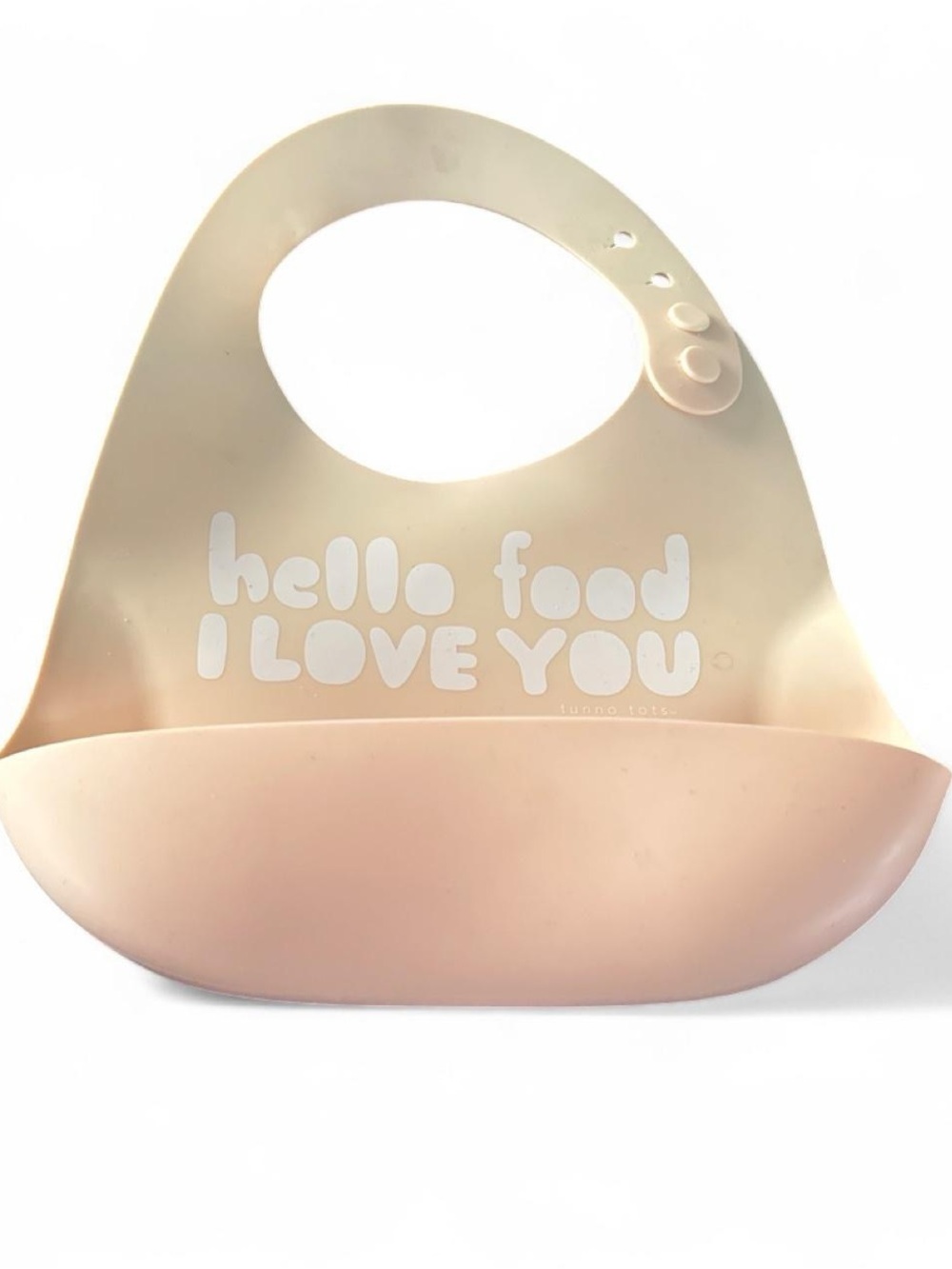 Silicone Baby Bib with Pocket - Blush Pink - hello food I LOVE YOU